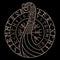 Celtic Scandinavian design. Old Norse Runic Alphabet Circle, Viking ship with Dragon head