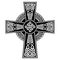 Celtic style Cross with endless knots patterns in white and black with stroke elements and surrounding black ring with knots