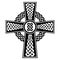 Celtic style Cross with eternity knots patterns in white and black with stroke elements and surrounding rounded knot elements