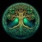 Celtic tree of life and death symbol in vivid emerald colors on dark background, Generative AI