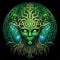 Celtic tree of life and death symbol in vivid emerald colors on dark background, Generative AI