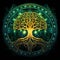 Celtic tree of life and death symbol in vivid emerald colors on dark background, Generative AI