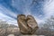 Celtic Vetton sacred place Nemeton, Large boulder of granite rock surounded by trees at Silla de Felipe II el Escorial, Madrid,