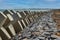 Cement block breakwaters of coastal roads, highway seawalls