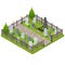 Cemetery Concept 3d Isometric View. Vector