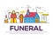 Cemetery with different graves and small Christian church in sunny day. Layout modern  background illustration design