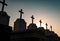 Cemetery or graveyard in the night with dark sky. Headstone and cross tombstone cemetery. Rest in peace concept. Funeral concept.