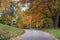 Cemetery road with colorful foliage