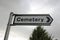 Cemetery road sign taken on a cloudy summers afternoon UK