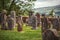 Cemetery, scotland historical gravestones with plant