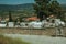 Cemetery with stone walls encircling tombs and crypts