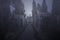 Cemetery street in a foggy night