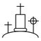 Cemetery thin line icon. Graveyard web vector illustration isolated on white. Cross outline style design, designed for