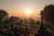 cemetery, with view of the sunrise, bringing new day and new life