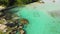 Cenote Cocalitos. Swings and Hammocks in turquoise water of seven colores lagoon near Bacalar, Quintana Roo, Mexico