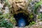 Cenote San Lorenzo Oxman near Valladolid, Yucatan, Mexico. Swimming and relaxing in deep turquoise clear water.