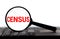 Census word on memo note throught the loupe magnifier