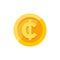 Cent currency symbol on gold coin flat style