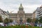 Center of the Prague: Wenceslas square, the equestrian statue of Saint Wenceslas, Neorenaissance National Museum in Prague.