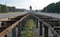 Central barrier on closed and empty highway