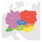 Central Europe Region. Colorful map of countries in central part of Europe. Vector illustration