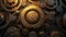 A central golden cogwheel stands out amidst a ring of metallic cogwheels. Ai Generated