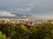 Central Matsumoto city at sunset, scenic view from Joyama park observation tower