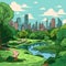 Central Park. Central Park hand-drawn comic illustration. Vector doodle style cartoon illustration