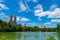 central park of new york. Beautiful view of the Jacqueline Kennedy Onassis Reservoir in urban park. city landscape of