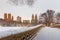 Central Park - New York City bow bridge after snow storm