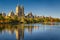 Central Park Reservoir, fall foliage and Upper West Side. Manhattan, New York City