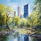 Central Park Serenity: Impressionistic Painting Captures Tranquil Urban Oasis
