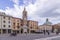 The central Piazza Tre Martiri square and the clock tower in the historic center of Rimini, Emilia Romagna, Italy