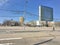 The central square of a big city. Modern and Soviet buildings. The architecture of the metropolis. Skyscrapers