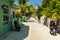 The central street of tropical island, overlooking the ocean, Kaafu Atoll, Kuda Huraa Island, Maldive.