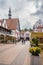 Central town square with stylized buildings at autunm day. Svetlogorsk. Kaliningrad region. Russia