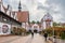 Central town square with stylized buildings at autunm day. Svetlogorsk. Kaliningrad region. Russia