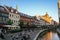 The centre of Aarhus and its canal at sunset, Denmark