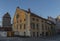 Centre of Ceske Budejovice city with old houses and towers and rivers