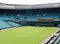 Centre Court after the championships, Murray and Raonic in the scoreboard. Wimbledon, United Kingdom.