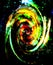 Centripetal circle shapes on abstract colorful cosmic. Green color.