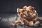 Ceps mushroom. Boletus closeup on wooden table