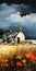 Ceramic Art Oil Painting Giclee Print - Coastal House With Thatched Roof