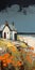 Ceramic Art Oil Painting Giclee Print On Textured Canvas - Coastal House With Thatched Roof