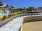 Ceramic bench at the Parc Guell designed by Antoni Gaudi, Barcelona, Spain.