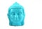 Ceramic Blue color Serene face statue of Buddha with flowers isolated on white background