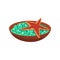 Ceramic bowl with green salt and marine starfish. Spa and beauty treatment concept. Flat vector element for brochure