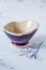 Ceramic bowl is handmade. Violet beige little bowl