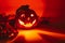 Ceramic candlestick in the shape of a Halloween pumpkin glows in the dark