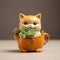 Ceramic Cat In Orange Pitcher: Humorous Vray Tracing Artwork